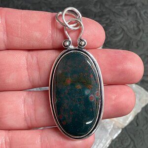 Beautiful Heliotrope Bloodstone Pendant Stone Crystal Jewelry